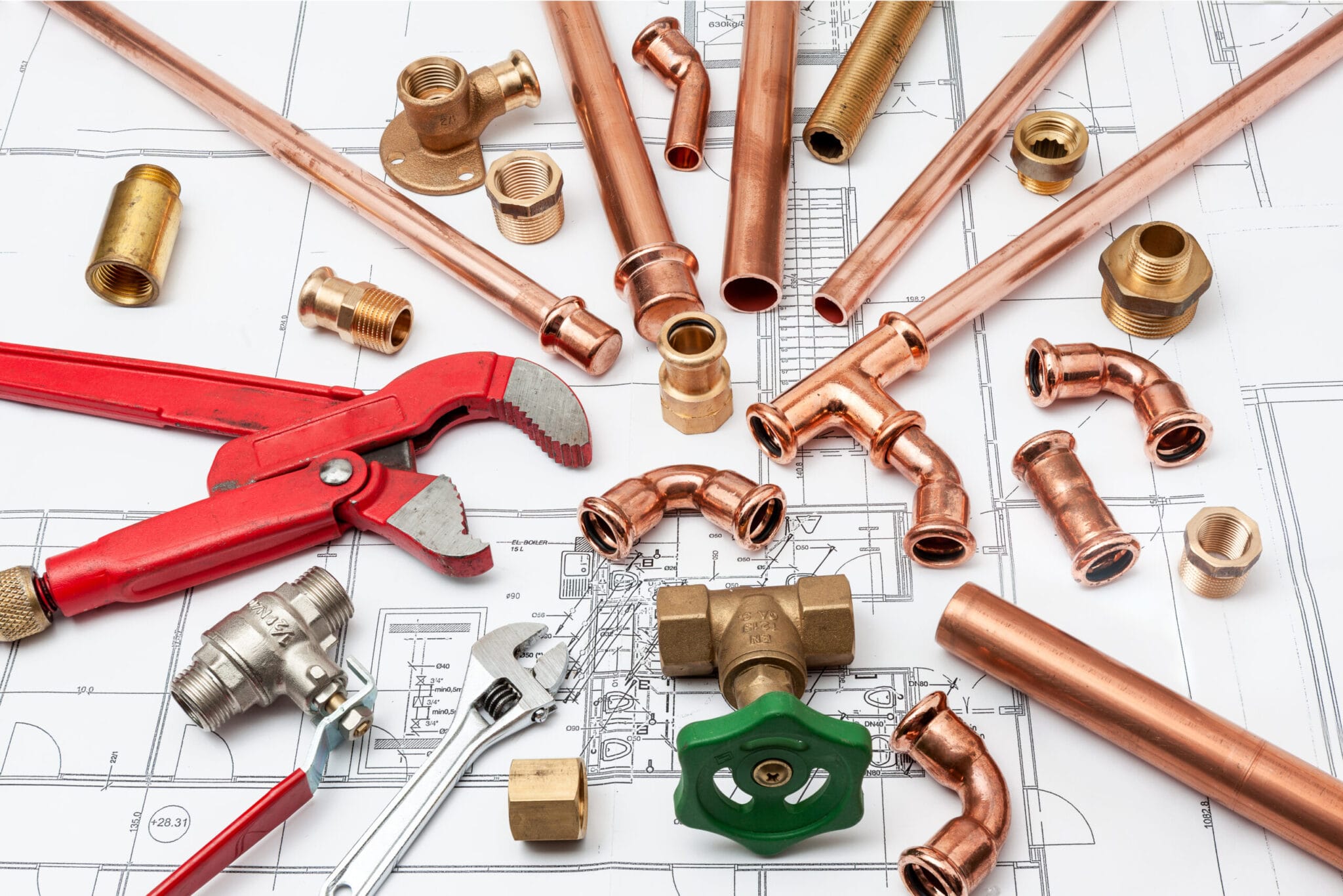 Copper pipe fittings and plumbing parts for Ormond Beach, Florida repairs