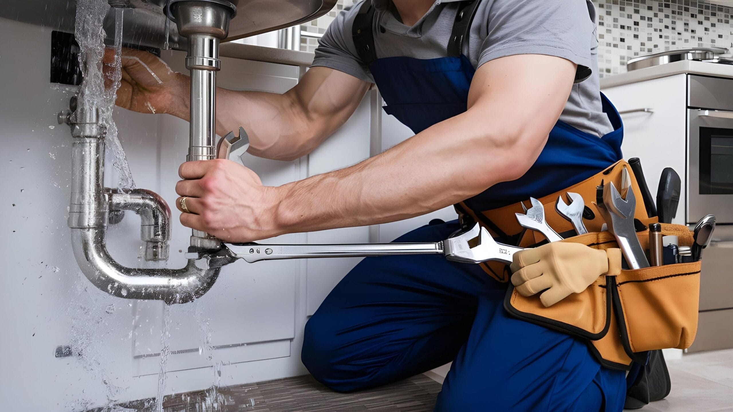 Plumber tightening a residential plumbing pipe in Ormond Beach
